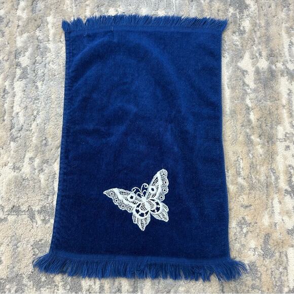 Martex Other - Vintage Martex Blue Embroidered Butterfly Fringe Hand Towel 11” x 17”